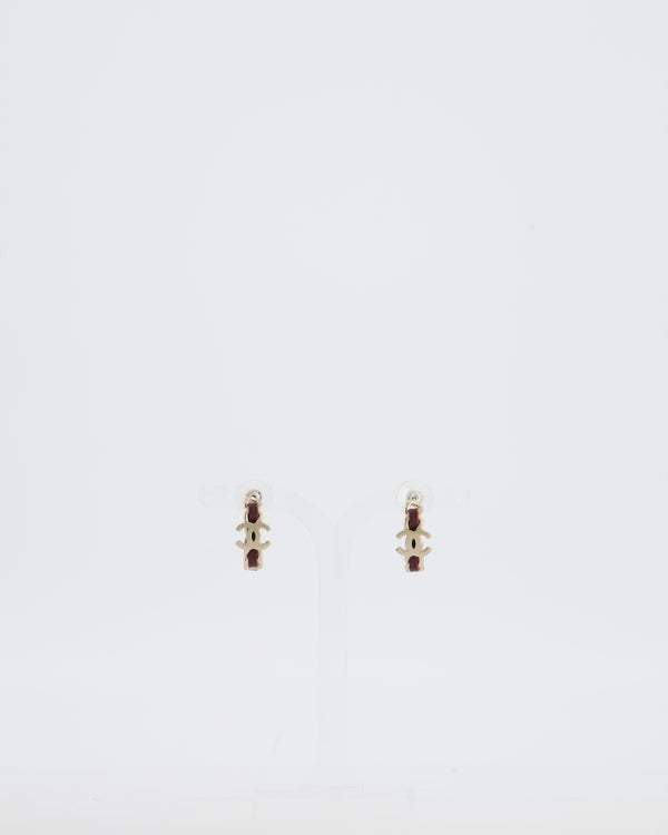 Chanel 15/B Champagne Gold Interlocking CC Weaved Leather Chain Earrings
