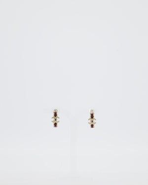 Chanel 15/B Champagne Gold Interlocking CC Weaved Leather Chain Earrings