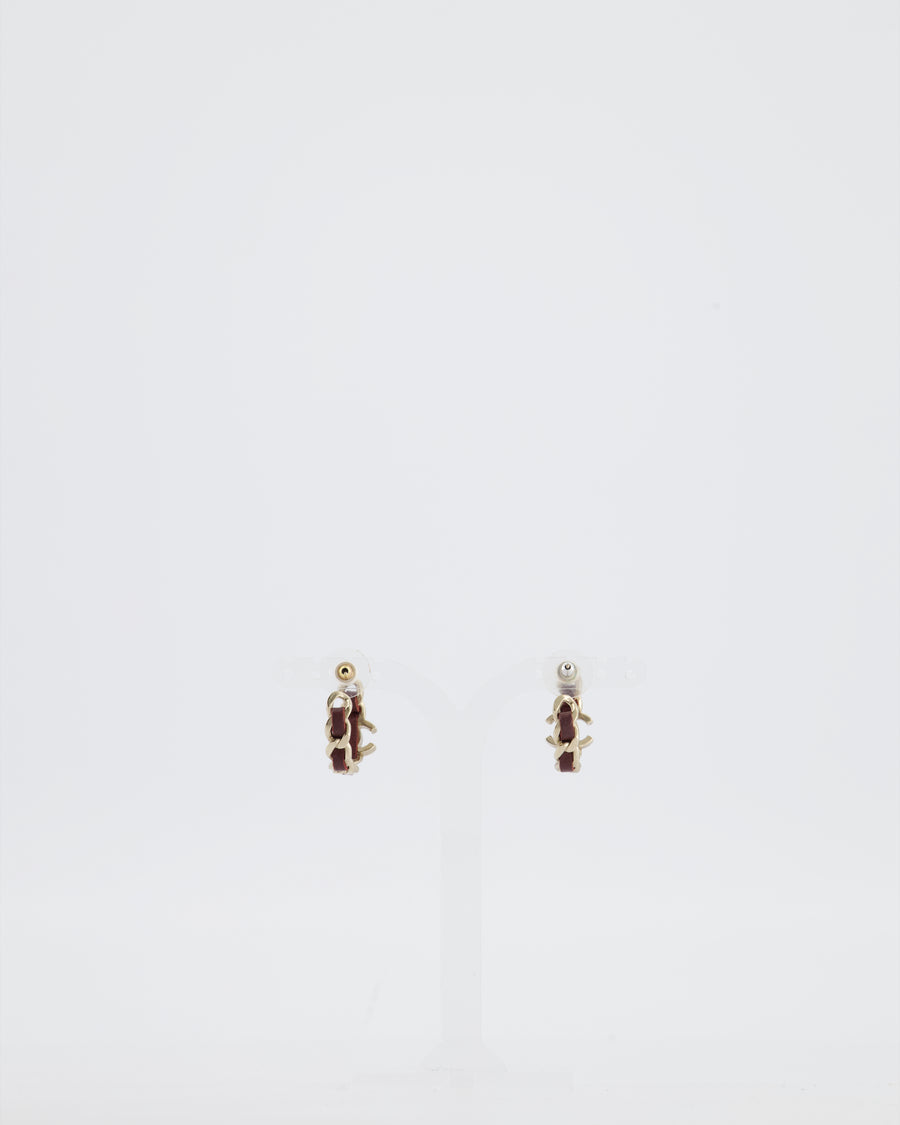 Chanel 15/B Champagne Gold Interlocking CC Weaved Leather Chain Earrings