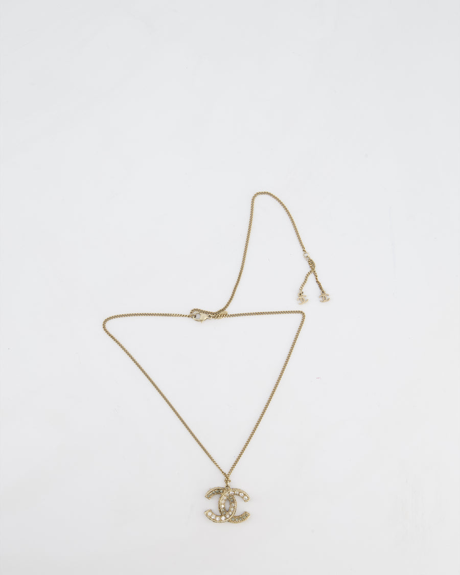 Chanel 12/A Champagne Gold Diamante CC Reversible Necklace