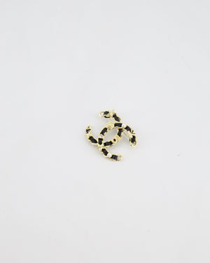 Chanel 25A Black Leather & Champagne Gold Chain CC Logo Brooch with Crystal and Pearl Details