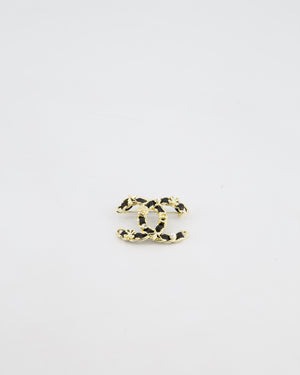 Chanel 25A Black Leather & Champagne Gold Chain CC Logo Brooch with Crystal and Pearl Details