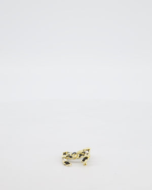 Chanel 25A Black Leather & Champagne Gold Chain CC Logo Brooch with Crystal and Pearl Details