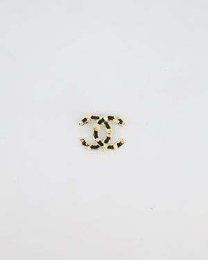 Chanel 25A Black Leather & Champagne Gold Chain CC Logo Brooch with Crystal and Pearl Details