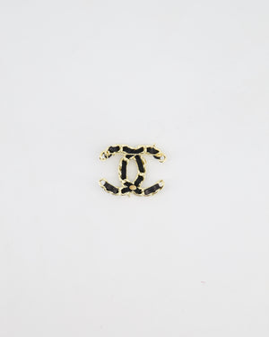 Chanel 25A Black Leather & Champagne Gold Chain CC Logo Brooch with Crystal and Pearl Details