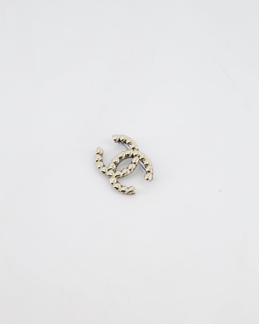 Chanel 22A Champagne Gold and Ruthenium CC Brooch with Heart Detail