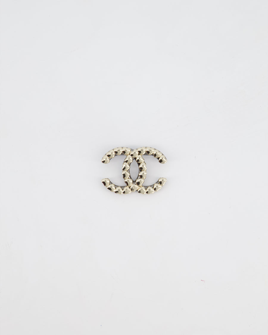 Chanel 22A Champagne Gold and Ruthenium CC Brooch with Heart Detail