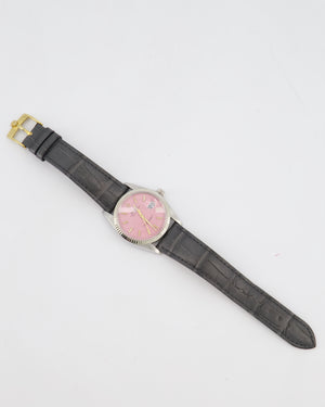 Rolex Oyster Perpetual DateJust 36mm in Stainless Steel and White Gold with Pink Dial and Grey Alligator Strap