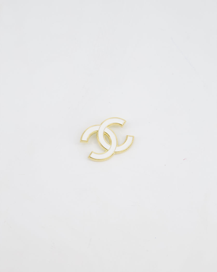 Chanel 23K White & Gold CC Brooch
