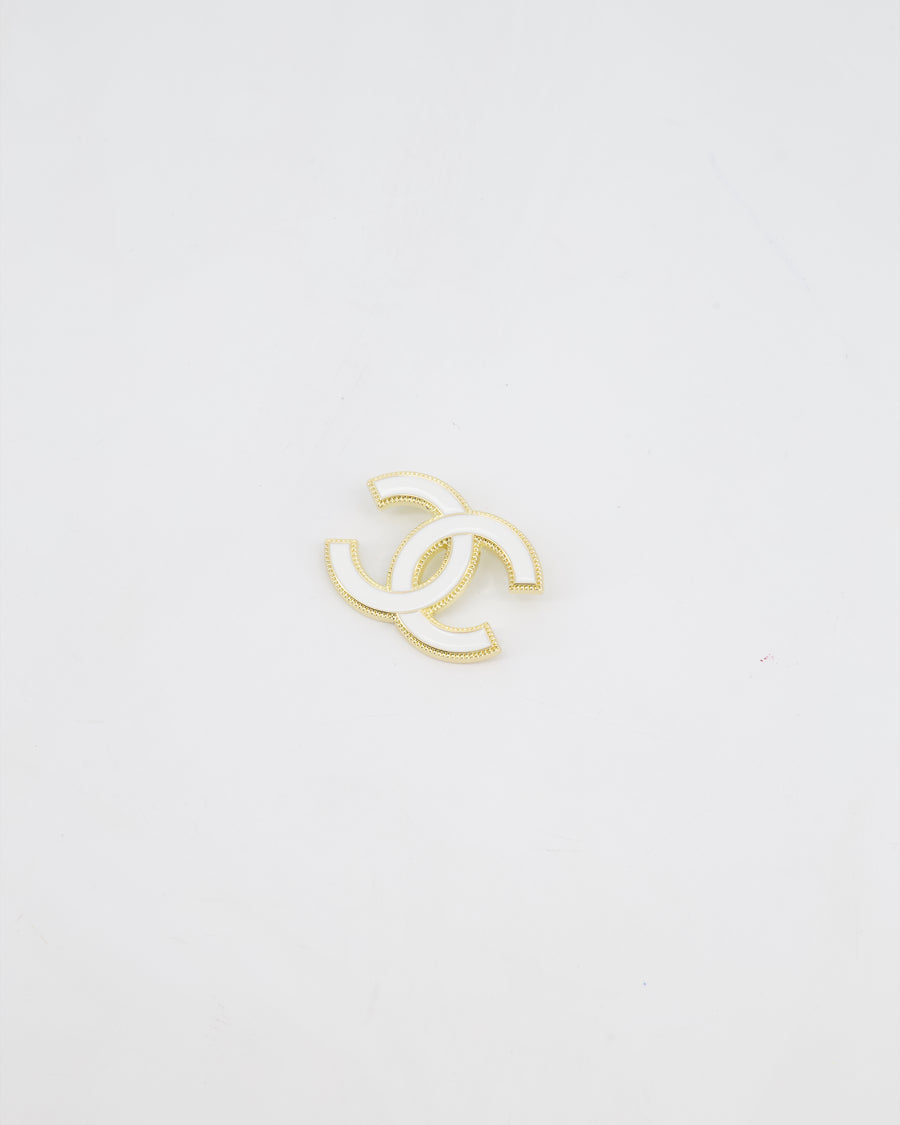 Chanel 23K White & Gold CC Brooch