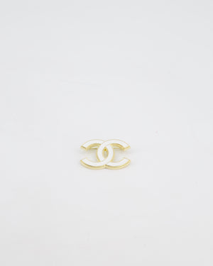 Chanel 23K White & Gold CC Brooch