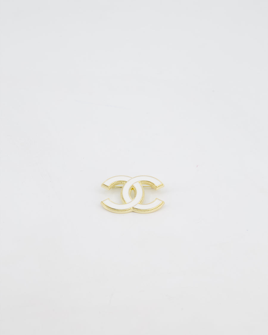 Chanel 23K White & Gold CC Brooch