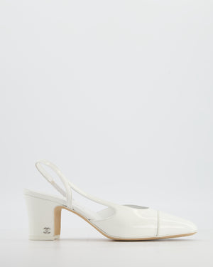 Chanel 22/B White Patent Leather Slingback Heels Size EU 38