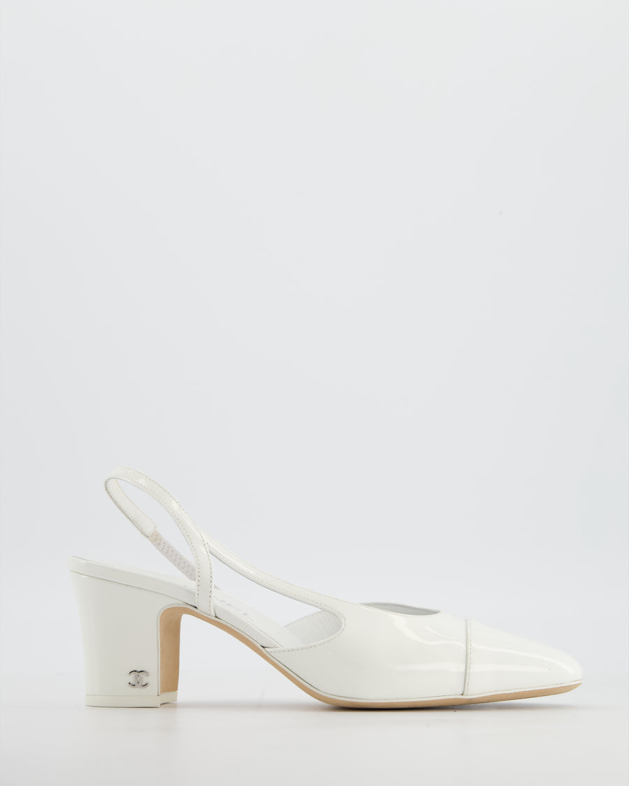 Chanel 22/B White Patent Leather Slingback Heels Size EU 38