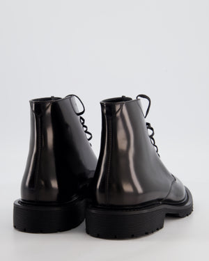 Saint Laurent Black Patent Military Boots Size EU 38