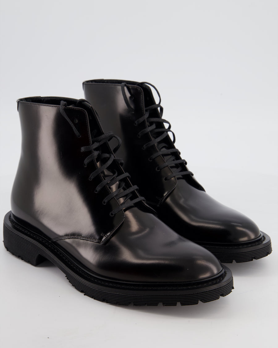 Saint Laurent Black Patent Military Boots Size EU 38
