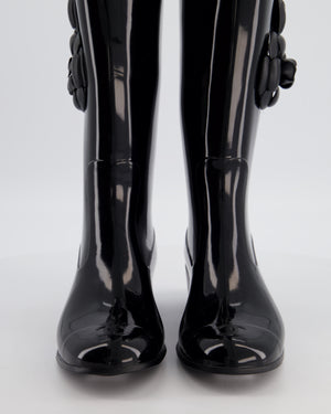 Chanel 10/A Black CC Camellia Rain Boots Size EU 38