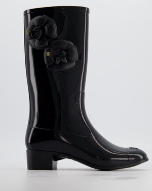 Chanel 10/A Black CC Camellia Rain Boots Size EU 38
