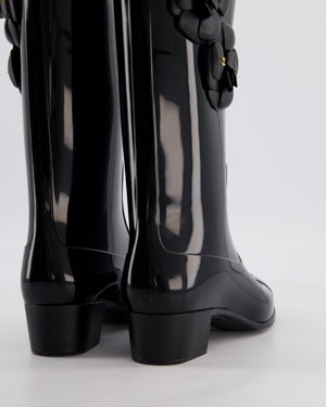 Chanel 10/A Black CC Camellia Rain Boots Size EU 38