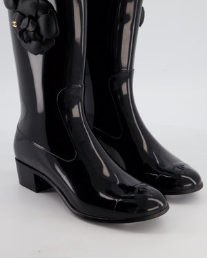 Chanel 10/A Black CC Camellia Rain Boots Size EU 38