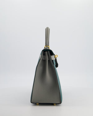 Hermès HSS Kelly 28 Sellier Bag in Malachite and Gris Mouette Togo Leather with Brushed Gold Hardware