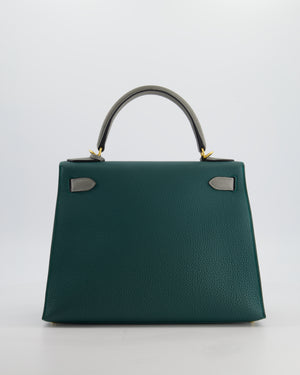 Hermès HSS Kelly 28 Sellier Bag in Malachite and Gris Mouette Togo Leather with Brushed Gold Hardware