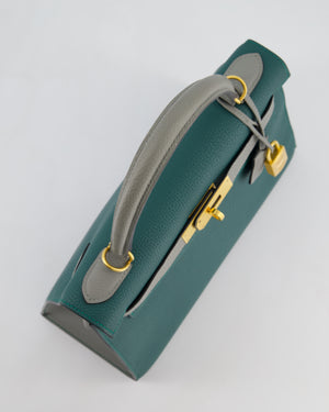 Hermès HSS Kelly 28 Sellier Bag in Malachite and Gris Mouette Togo Leather with Brushed Gold Hardware
