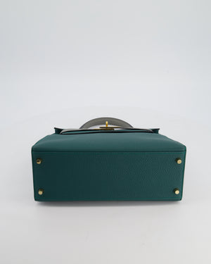 Hermès HSS Kelly 28 Sellier Bag in Malachite and Gris Mouette Togo Leather with Brushed Gold Hardware