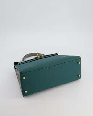 Hermès HSS Kelly 28 Sellier Bag in Malachite and Gris Mouette Togo Leather with Brushed Gold Hardware