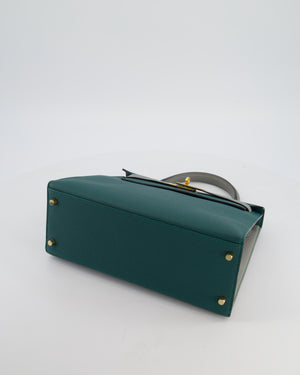 Hermès HSS Kelly 28 Sellier Bag in Malachite and Gris Mouette Togo Leather with Brushed Gold Hardware