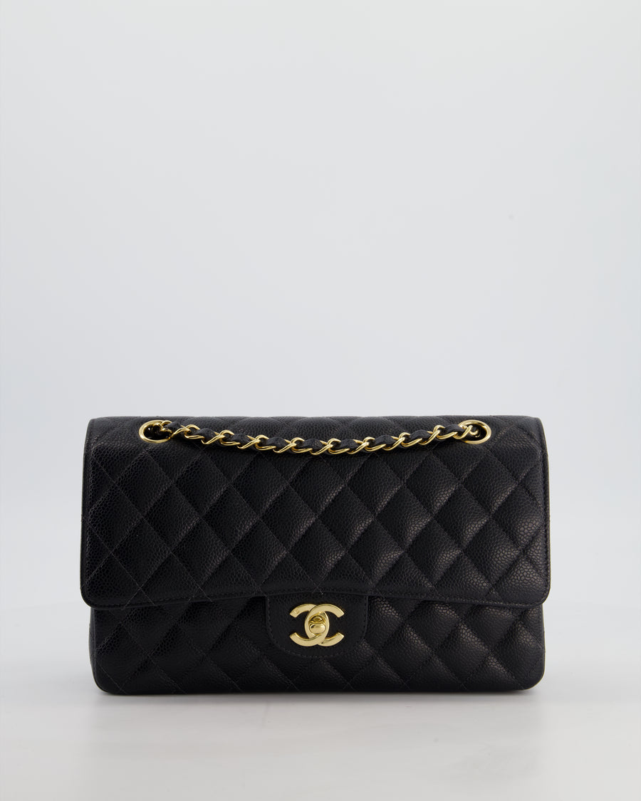 Chanel Vintage Medium Black Classic Double Flap Bag in Caviar Leather with Gold Hardware
