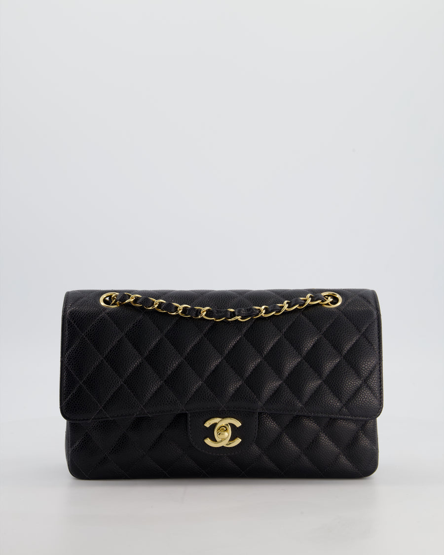 Chanel Vintage Medium Black Classic Double Flap Bag in Caviar Leather with Gold Hardware