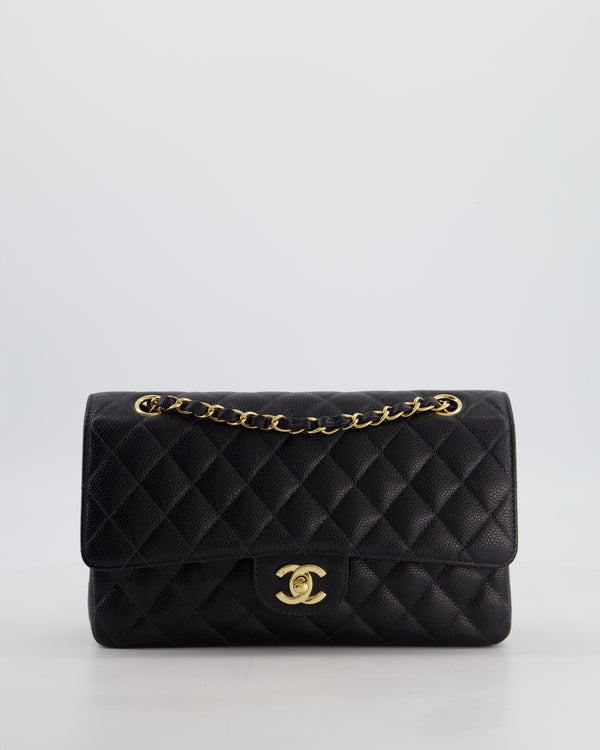 Chanel Vintage Medium Black Classic Double Flap Bag in Caviar Leather with Gold Hardware