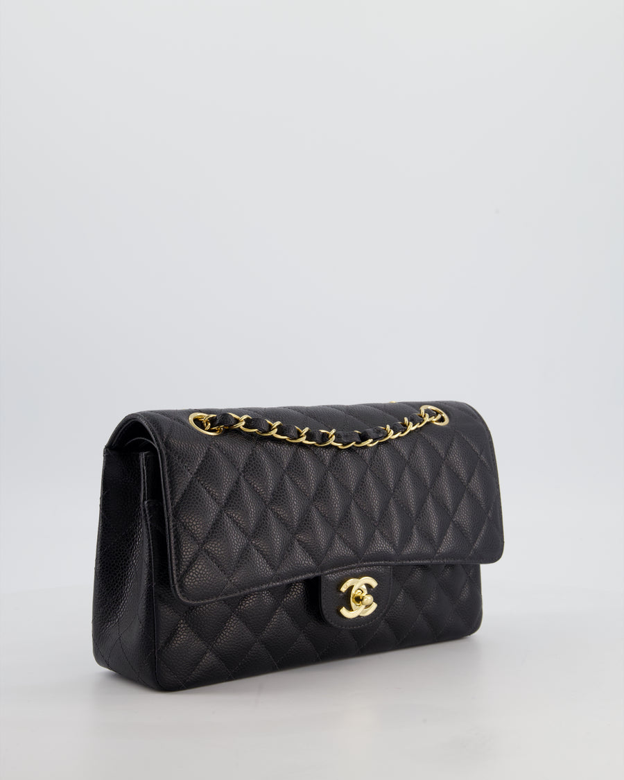 Chanel Vintage Medium Black Classic Double Flap Bag in Caviar Leather with Gold Hardware