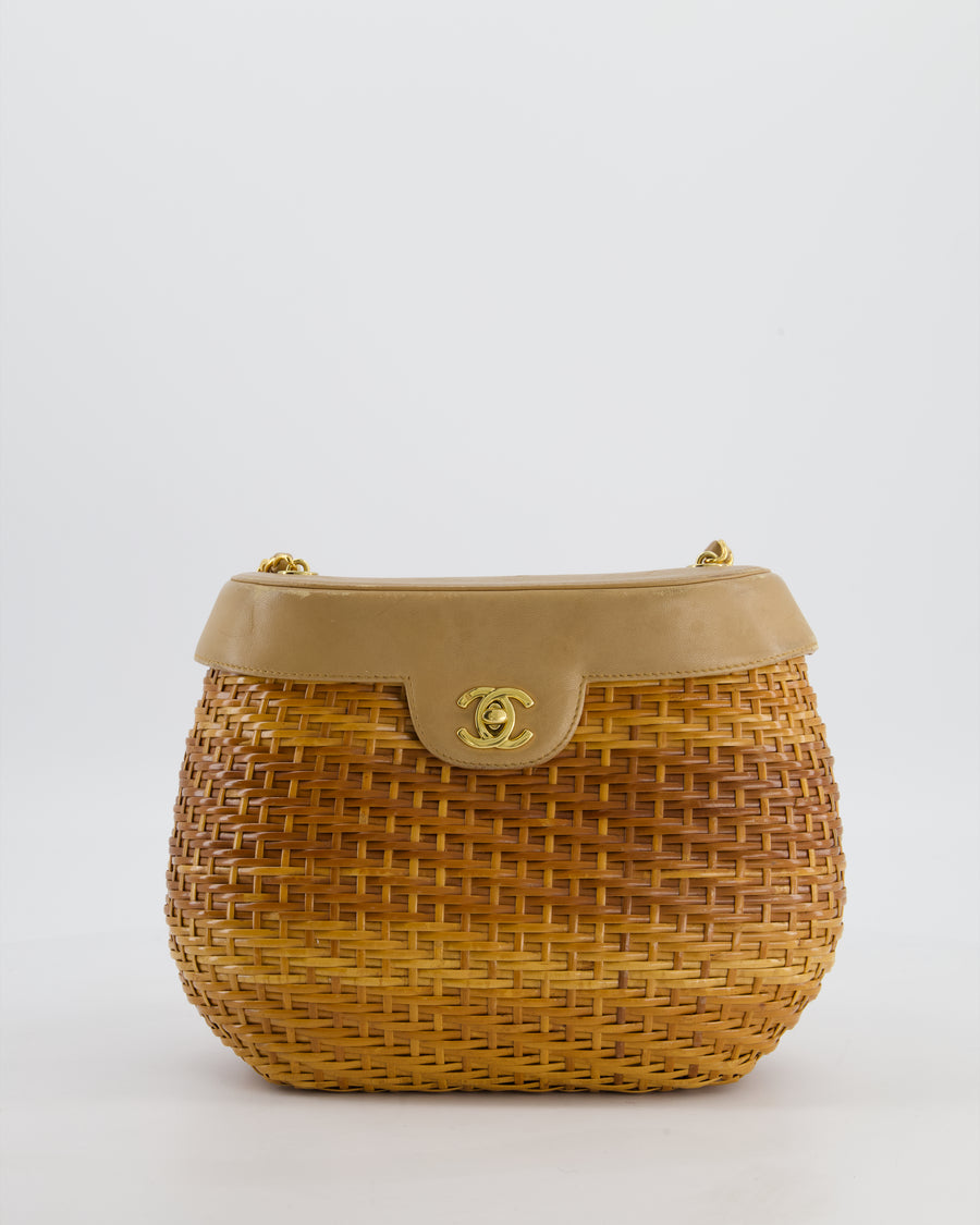 *RARE & FIRE PRICE* Chanel Vintage Beige Wicker Basket Bag with 24K Gold Hardware