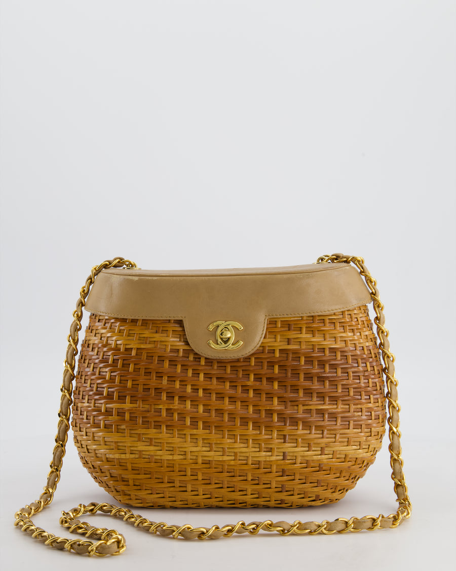 *RARE & FIRE PRICE* Chanel Vintage Beige Wicker Basket Bag with 24K Gold Hardware
