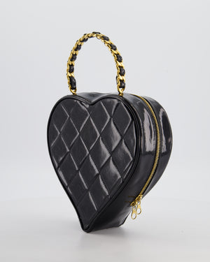 *RARE COLLECTORS ITEM* Chanel 1995 Vintage Black Heart Vanity Bag with White CC Logo and Gold Chain Handle Detail