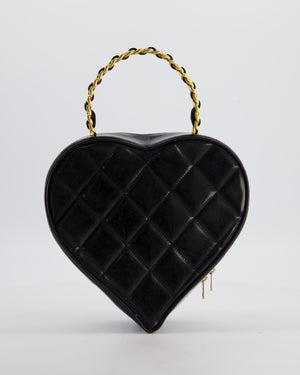 *RARE COLLECTORS ITEM* Chanel 1995 Vintage Black Heart Vanity Bag with White CC Logo and Gold Chain Handle Detail