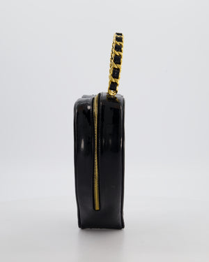 *RARE COLLECTORS ITEM* Chanel 1995 Vintage Black Heart Vanity Bag with White CC Logo and Gold Chain Handle Detail