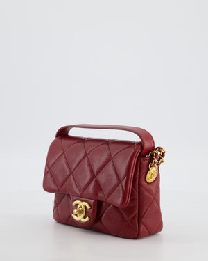 Chanel 22/A Burgundy Mini Square Flap in Caviar Leather with Gold Hardware