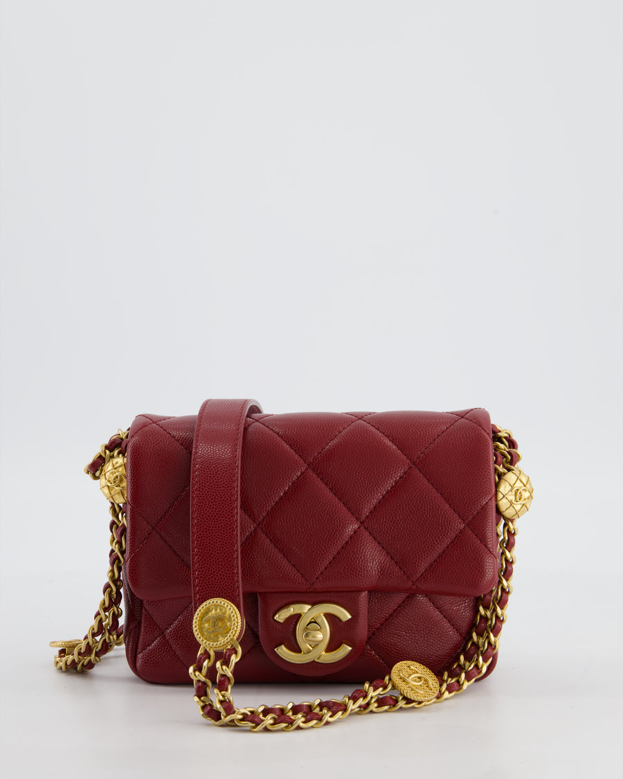 Chanel 22/A Burgundy Mini Square Flap in Caviar Leather with Gold Hardware