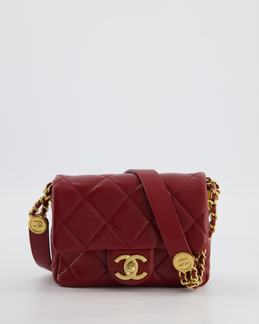 Chanel 22/A Burgundy Mini Square Flap in Caviar Leather with Gold Hardware