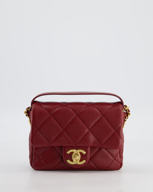 Chanel 22/A Burgundy Mini Square Flap in Caviar Leather with Gold Hardware
