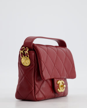 Chanel 22/A Burgundy Mini Square Flap in Caviar Leather with Gold Hardware
