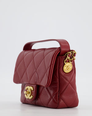 Chanel 22/A Burgundy Mini Square Flap in Caviar Leather with Gold Hardware