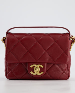 Chanel 22/A Burgundy Mini Square Flap in Caviar Leather with Gold Hardware