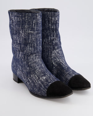 Chanel Navy Boots with Black Suede Toe Cap and Embroidered CC Logo Detail Size EU 40.5 C