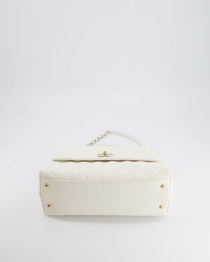 Chanel White Caviar Medium Leather Coco Top Handle Bag with Champagne Gold Hardware