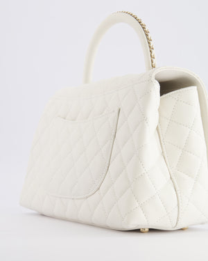 Chanel White Caviar Medium Leather Coco Top Handle Bag with Champagne Gold Hardware