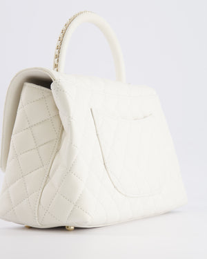 Chanel White Caviar Medium Leather Coco Top Handle Bag with Champagne Gold Hardware